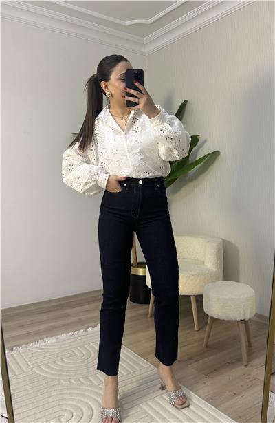 zra orj marka kesik paça boyfit jean-KOYU MAVİ