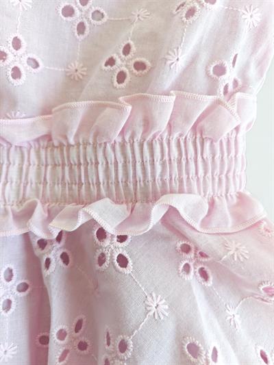 %100 Pamuk Brode Fisto İşlemeli Kız Çocuk Pembe Elbise 