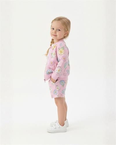 %100 Pamuk Papatya Desenli Pembe Kız Çocuk Şort