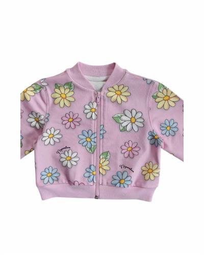 %100 Pamuk Papatya Desenli Pembe Kız Çocuk Ceket
