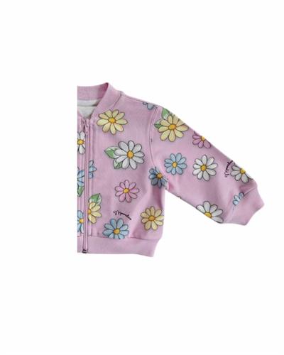 %100 Pamuk Papatya Desenli Pembe Kız Çocuk Ceket