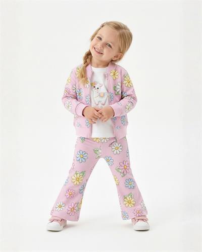 %100 Pamuk Papatya Desenli Pembe Kız Çocuk Pantolon