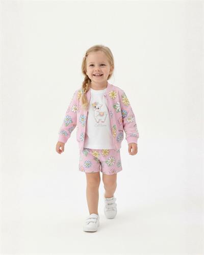 %100 Pamuk Papatya Desenli Pembe Kız Çocuk Şort
