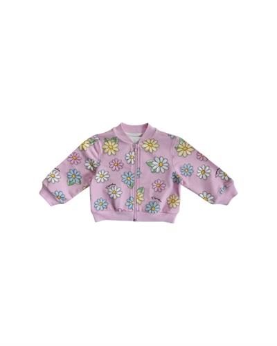 %100 Pamuk Papatya Desenli Pembe Kız Çocuk Ceket