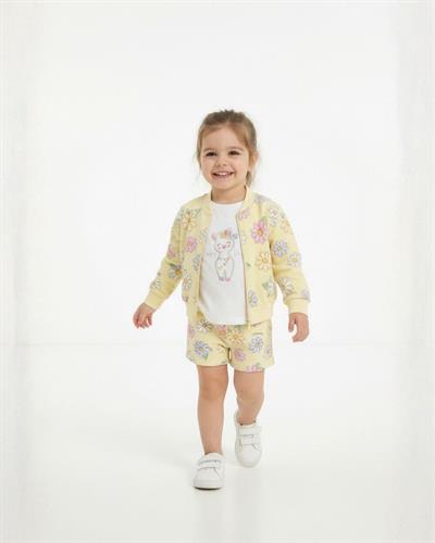 %100 Pamuk Papatya Desenli Sarı Kız Çocuk Şort