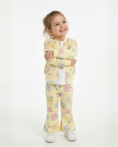 %100 Pamuk Papatya Desenli Sarı Kız Çocuk Pantolon