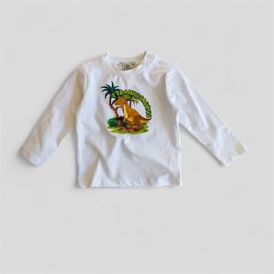 Beyaz Dinozor Baskılı Uzun Kollu Erkek Çocuk T-shirt