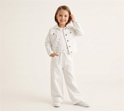 3–10 Yaş Beyaz Marul Bel Model Lastikli Kız Çocuk Pantolonu