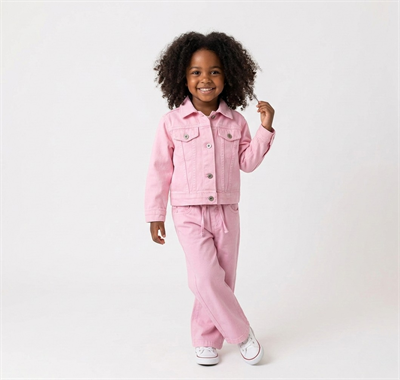 3–10 Yaş Pembe Kot Model Kız Çocuk Ceketi