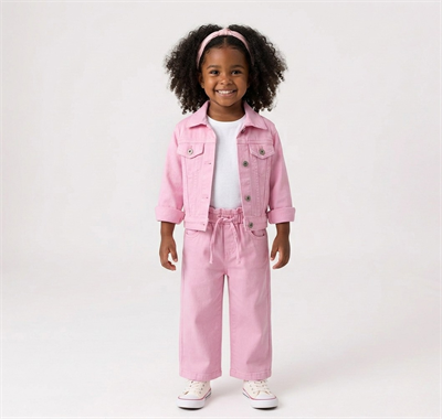 3–10 Yaş Pembe Kot Model Kız Çocuk Ceketi