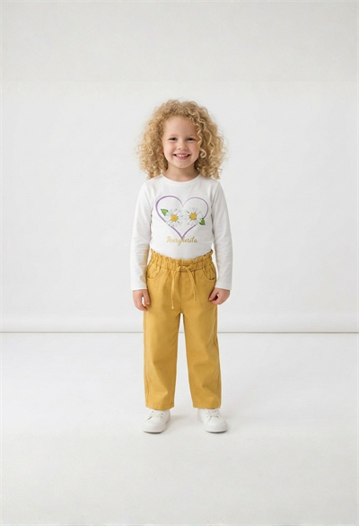 3–10 Yaş Sarı Marul Bel Model Lastikli Kız Çocuk Pantolonu