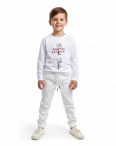 4–14 Yaş Erkek Çocuk Uzun Kollu Desenli T-Shirt Beyaz