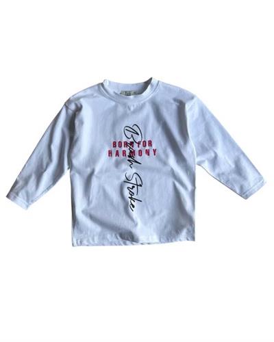4–14 Yaş Erkek Çocuk Uzun Kollu Desenli T-Shirt Beyaz