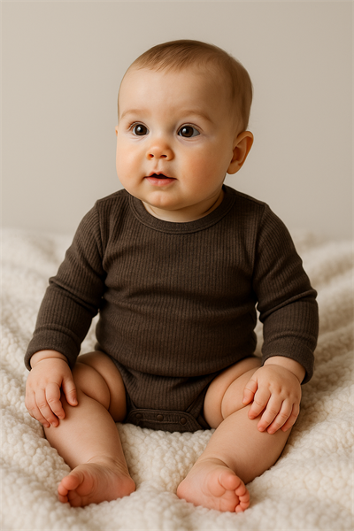 3 Ay–2 Yaş Yumuşak ve Rahat %100 Modal Kahverengi Bebek Uzun Kol