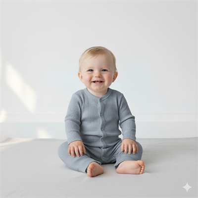 3 Ay–2 Yaş Yumuşak ve Rahat %100 Modal Açık Gri Bebek Uzun Kollu Tulum