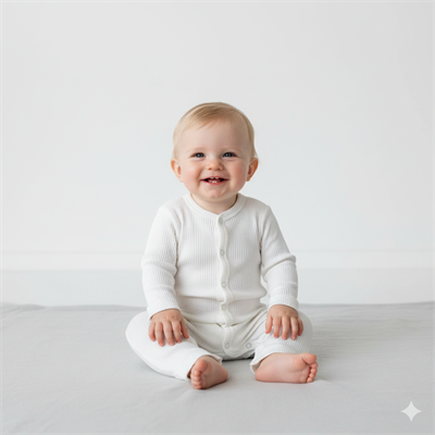 3 Ay–2 Yaş Yumuşak ve Rahat %100 Modal Beyaz Bebek Uzun Kollu Tulum