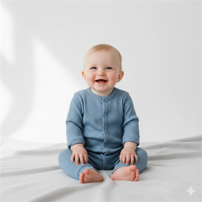 3 Ay–2 Yaş Yumuşak ve Rahat %100 Modal Mavi Bebek Uzun Kollu Tulum