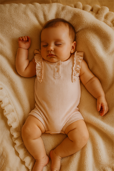 3 Ay–2 Yaş Yumuşak ve Rahat %100 Modal Pembe Fırfırlı Bebek Rompy