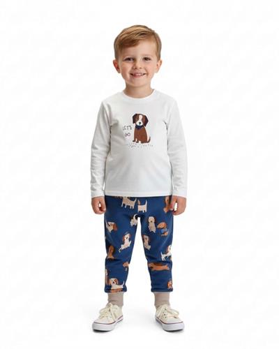 6 Ay–5 Yaş Erkek Çocuk Köpek Baskılı Uzun Kollu T-Shirt