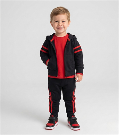 9 Ay–2 Yaş Bebek Kırmızı Şeritli Siyah Eşofman Takımı