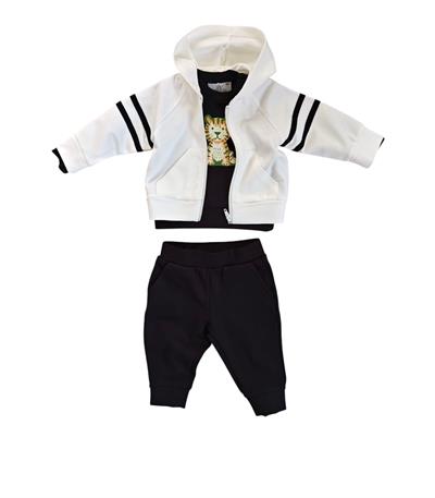 9 Ay–2 Yaş Bebek Siyah Şeritli Beyaz Eşofman Takımı