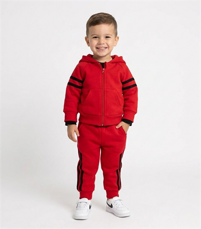 9 Ay–2 Yaş Bebek Siyah Şeritli Kırmızı Eşofman Takımı