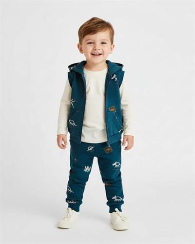 9 Ay–5 Yaş Dinozor Baskılı Erkek Çocuk Kapüşonlu Yelek