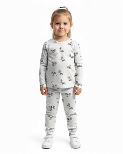 9 Ay–5 Yaş Kız Çocuk Fındık Desenli Yumuşak Modal Kumaş Pijama Takımı