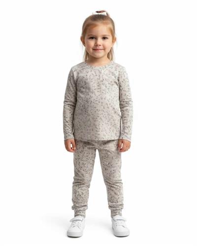 9 Ay–5 Yaş Kız Çocuk Yaprak Desenli Yumuşak Modal Kumaş Pijama Takımı