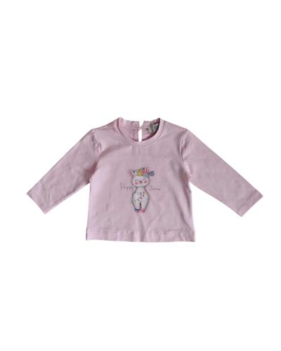 9 Ay -5 Yaş Pembe Lama Baskılı Uzun Kollu Kız Çocuk Tişört