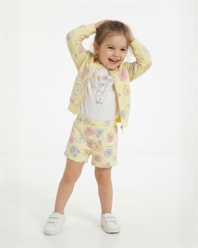 Beyaz Lama Desenli Sevimli Kısa Kollu Kız Çocuk Tişört 9 Ay-5 Yaş