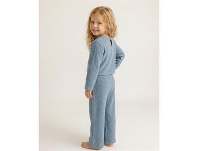 Kız Çocuk Mavi Yaprak Desenli Rahat Kalıp Havlu Kumaş Alt Üst İkili Takım