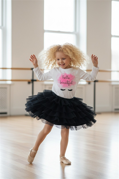 Kız Çocuk Siyah Tütü Etek Kat Kat Kabarık Şık Tül Model