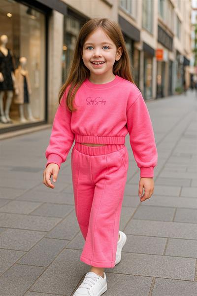 Rahat ve Günlük Model Kız Çocuk Pembe Sweat Takım