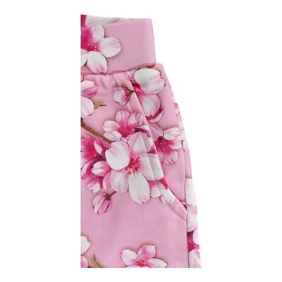 Pembe Çiçek Desenli Beli Lastikli Kız Çocuk Pantolon