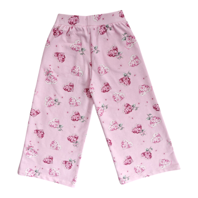 Pembe Kalp Desenli Beli Lastikli Kız Çocuk Pembe Pantolon