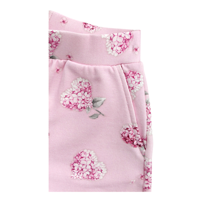 Pembe Kalp Desenli Beli Lastikli Kız Çocuk Pembe Pantolon