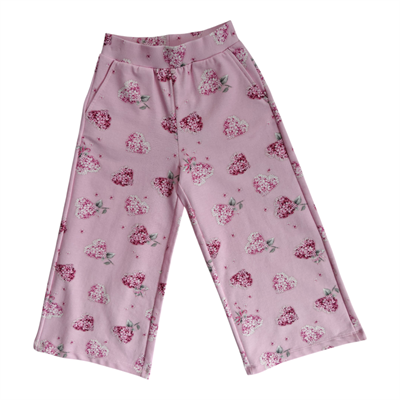 Pembe Kalp Desenli Beli Lastikli Kız Çocuk Pembe Pantolon