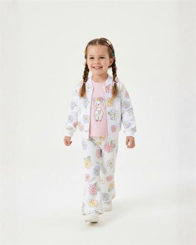 Pembe Lama Desenli Sevimli Kısa Kollu Kız Çocuk Tişört 9 Ay-5 Yaş