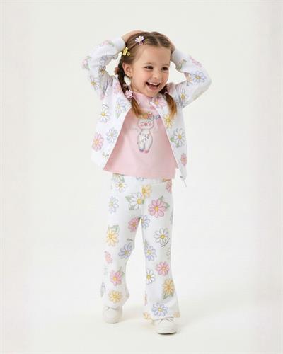 Pembe Lama Desenli Sevimli Kısa Kollu Kız Çocuk Tişört 9 Ay-5 Yaş