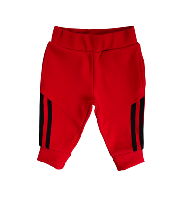 9 Ay–2 Yaş Bebek Siyah Şeritli Kırmızı Eşofman Takımı