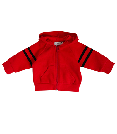 9 Ay–2 Yaş Bebek Siyah Şeritli Kırmızı Eşofman Takımı