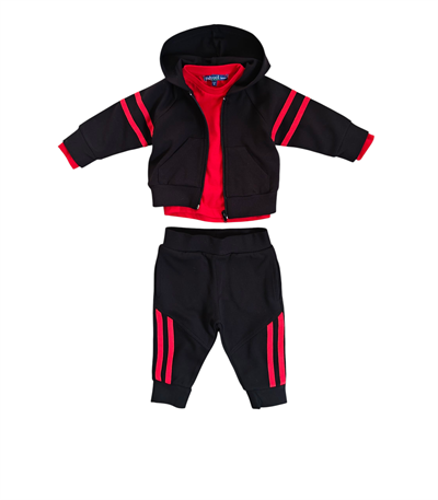9 Ay–2 Yaş Bebek Kırmızı Şeritli Siyah Eşofman Takımı