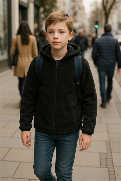 Sıcak Tutan Yumuşak Doku 7–14 Yaş Erkek Çocuk Siyah Peluş Mont
