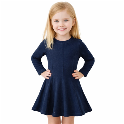 Zarif ve Rahat Model 5–12 Yaş Kız Çocuk Lacivert Simli Elbise