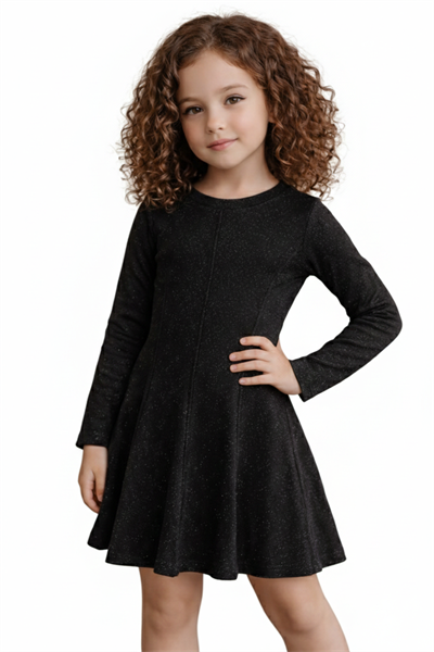 Zarif ve Rahat Model 5–12 Yaş Kız Çocuk Siyah Simli Elbise