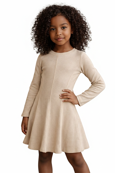 Zarif ve Rahat Model 5–12 Yaş Kız Çocuk Ekru Simli Elbise