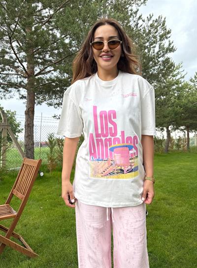 Los Angales Pembe Baskı Tişört