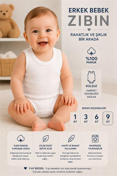 Erkek Bebek Jakarlı  Zıbın -Beyaz 