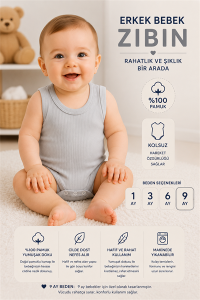 Erkek Bebek Jakarlı  Zıbın -Gri 